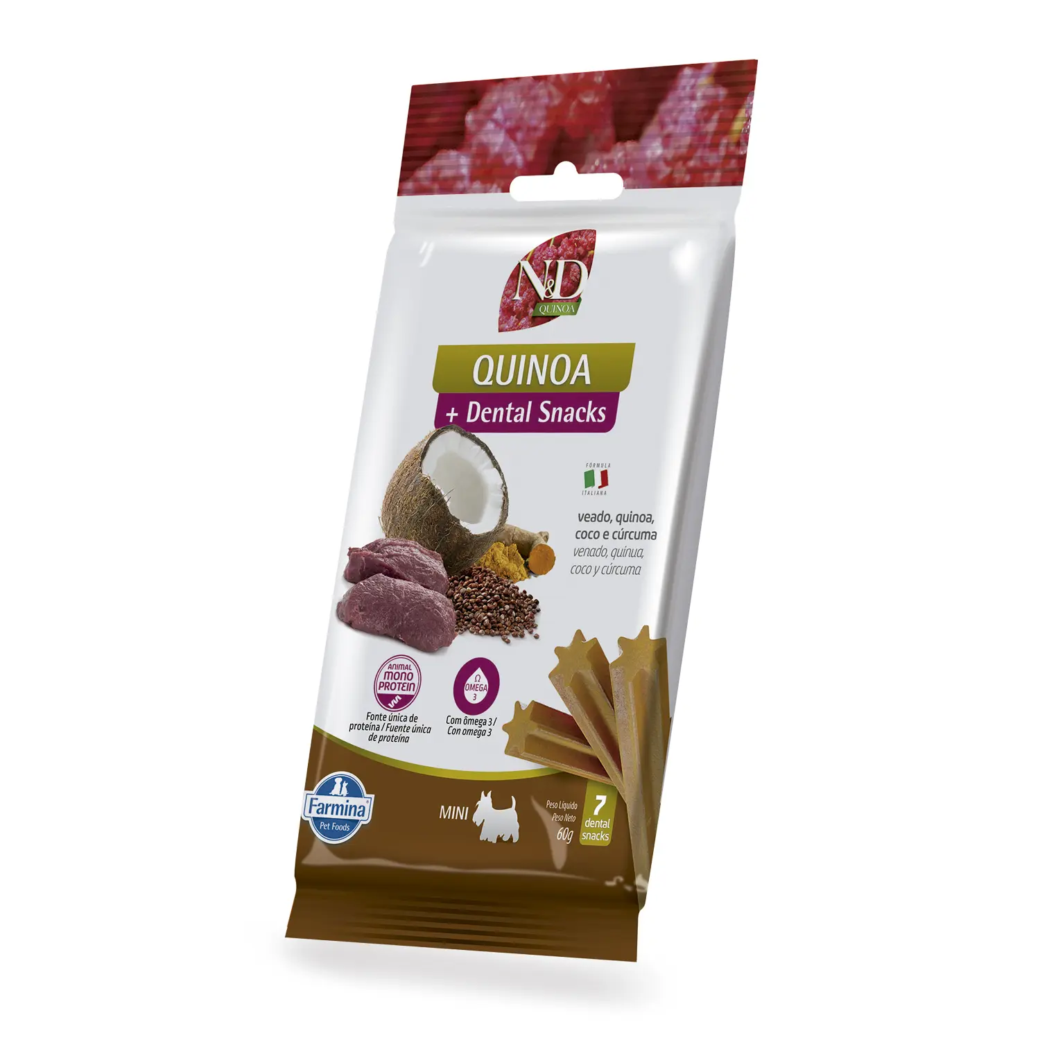 Petisco Dental N&D Quinoa Cães Mini e Pequenos Veado, Quinoa, Coco e Cúrcuma